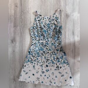 LOFT Floral Patterned Dress in Teal and White